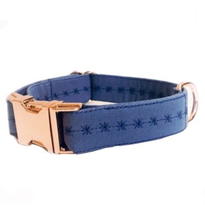 Navy blue dog collar, wedding dog collar, boy dog collar, flower dog, beach dog collar, nautical pet collar, embroidered dog collar