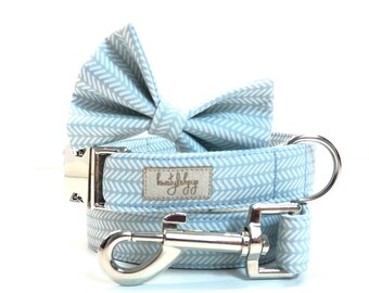Conjunto de collar y correa para perro en espiga azul bebé
