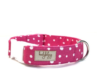 Hot pink dog collar, polka dot dog collar, cute girl dog collar, pink puppy collar, cute puppy collar, dog collar, 50 % discount
