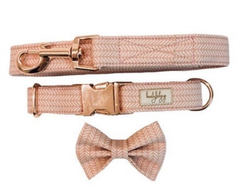 Pink dog collar and leash set, herringbone dog collar, matching collar and lead, pet leash and collar, girl dog collar, boy dog collar,