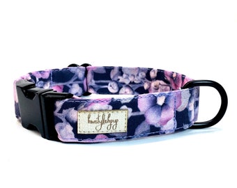 Purple flowers dog collar, girl dog collar, floral pet collar, cute puppy collar, lilac dog collar, summer dog collar, lavender pet collar