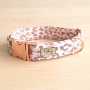 Leopard Print Dog Collar, Luxury Handmade Puppy Neckwear, Rose Gold Hardware Pink Pet Gift