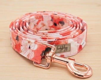 Poppy Floral Dog Leash: Red Flower Cotton Pet Lead