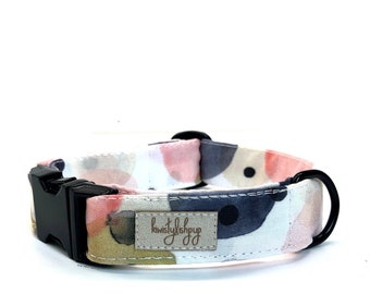 Watercolor circles dog collar, girl dog collars, rose gold buckle, cute pet collar, adjustable dog collar, puppy collar, unique dog collar