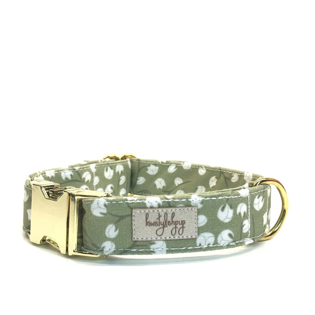 Green Floral Dog Collar, Sage Green Dog Collar, Cute Puppy Collar, Girl