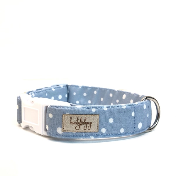 Light blue polka dot dog collar, gift for puppy, cute boy dog collar, baby blue puppy collar, cute puppy , dog collar, 50 % discount