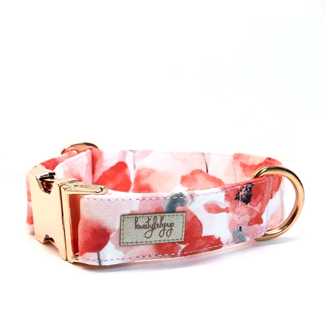 Poppy Dog Collar, Floral Dog Collar, Red Dog Collar, Summer Dog Collar