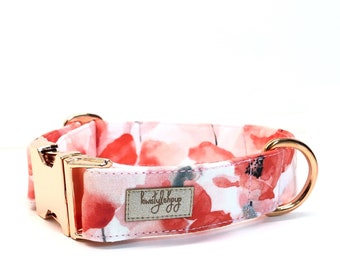 Poppy red  dog collar, dog owner gift, poppies puppy, summer pink dog collar, cute puppy collar, flower girl dog wedding, small breeds