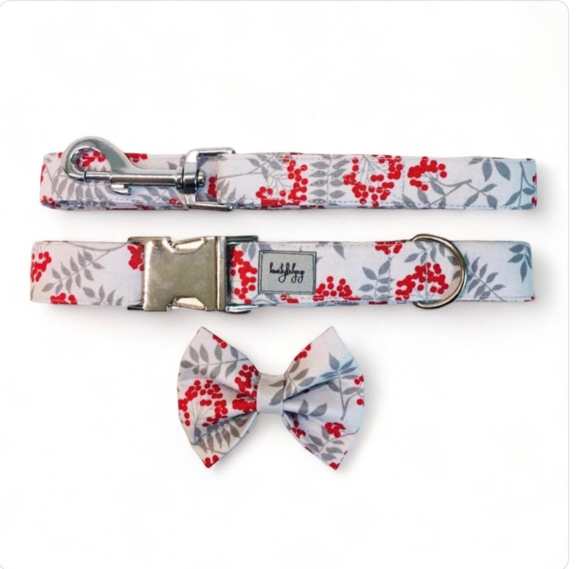 Beirui Hundehalsband & Leine Set Mit Blumenmuster – Personalisierbar, Goldene Schnalle, Für Hündinnen (Gardenie, Größe S)
