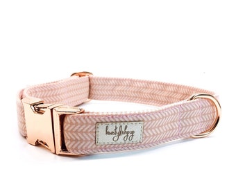 Pink dog collar herringbone, dog owner gift, cute puppy present, small breed, dog flower girl, classic accessories for dog, cat collar