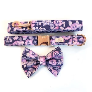 Purple dog collar and leash set, pet collar and lead set, girl dog collar, floral dog collar, dog collar matching lead, cute puppy collar