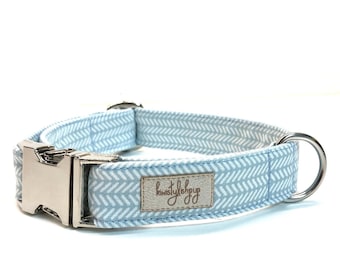 Blue dog collar, blue herringbone, boy dog collar, cute puppy collar, rose gold, small breed collar, accessories for puppy, gift for new dog