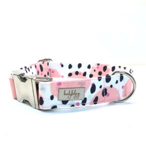 Pink dog collar, girl dog collars, rose gold buckle, pink watercolor, adjustable dog collar, puppy collar