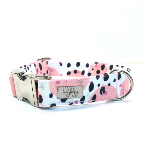 Collar para perros rosa, collares para perros niña, hebilla oro rosa, acuarela rosa, collar para perros ajustable, collar para cachorros