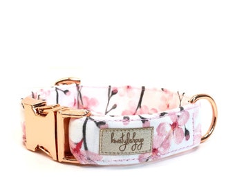 Cherry blossom dog collar, girl dog collar, pink puppy collar, floral pet collar, flower girl dog collar, pink dog collar