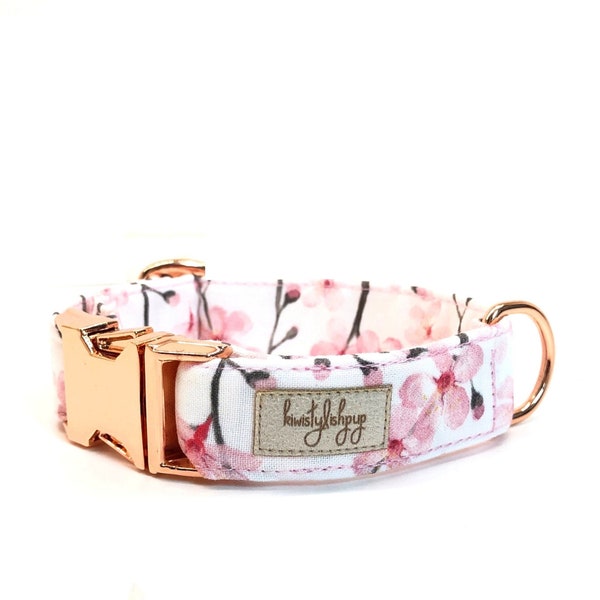 Kirschblüten-Hundehalsband, Mädchen-Hundehalsband, rosa Welpenhalsband, florales Haustierhalsband, Blumenmädchen-Hundehalsband, rosa Hundehalsband