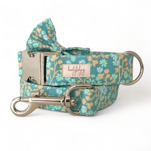 Floral dog collar and leash set, matching collar and lead, girl dog collar, pet collar and leash set, cute puppy collar, summer collar