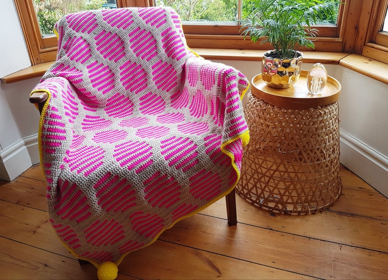 Crochet PATTERN Neon Fizz Throw mosaic crochet Blanket Etsy Nederland