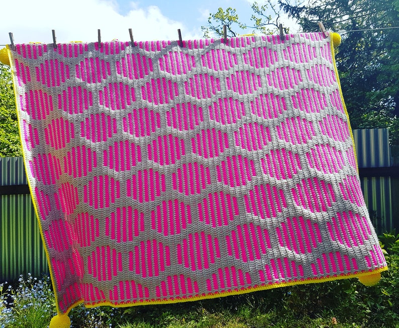 Crochet PATTERN Neon Fizz Throw mosaic crochet Blanket Etsy Nederland