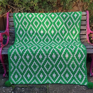 Mosaic Crochet PATTERN Pea Souper Throw Blanket Afghan. Downloadable PDF