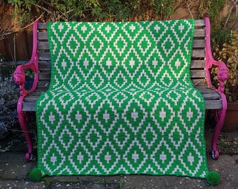 Mosaic Crochet PATTERN Pea Souper Throw Blanket Afghan. Downloadable PDF