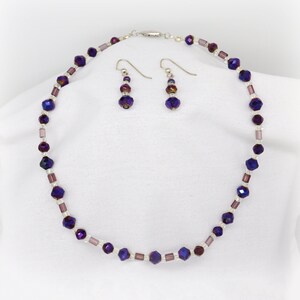 Purple Glass beads with clear glass beads Choker and Earrings