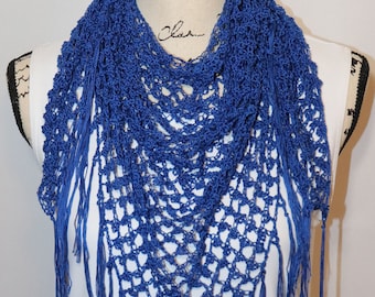Crocheted Fringe Triangle Scarf