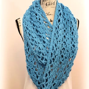 Crocheted Extra Long Blue Box and Net Infinity Scarf