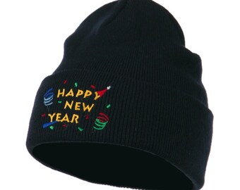 Happy New Year Embroidered Beanie