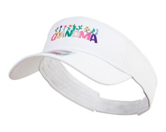 Grandma with Flowers Embroidered Cotton Twill Sun Visor