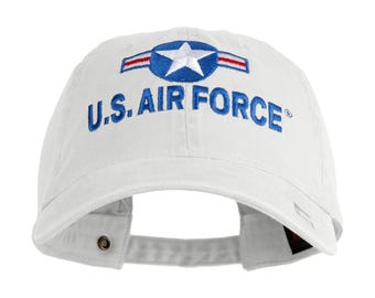 U.S. Air Force Roundel Embroidered Washed Solid Pigment Dyed Cotton Twill Brass Buckle Cap