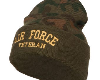 Air Force Veteran Letters Embroidered Camo Beanie