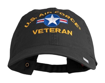 U.S. Air Force Roundel Veteran Embroidered Washed Solid Pigment Dyed Cotton Twill Brass Buckle Cap