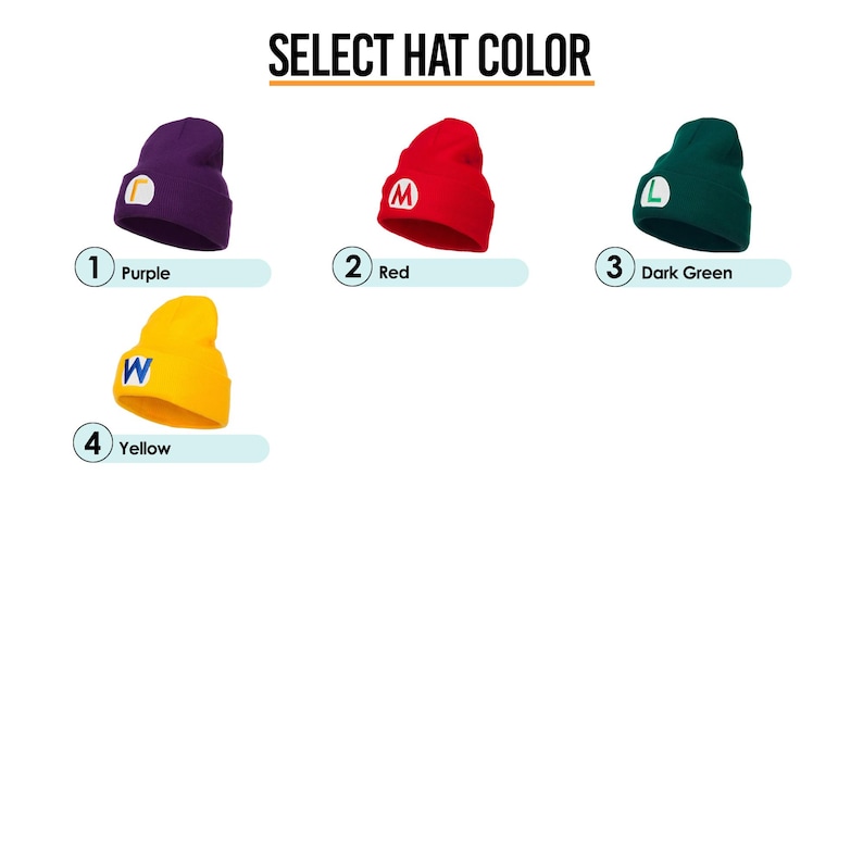 Beanie - Mario Luigi Wario Waluigi Beanie | Free Shipping