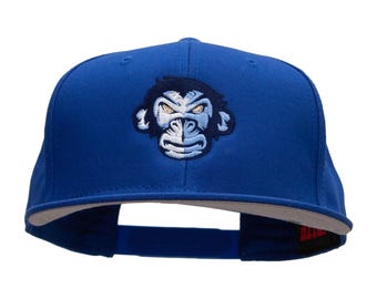 Monkey Blue Embroidered Superior Cotton Twill Flat Bill Snapback Prostyle Cap