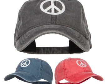 Peace Symbol Embroidered Washed Cap