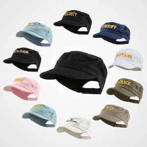 Customize Enzyme Regular Solid Army Caps with Security, Sheriff, Captain, Police, USAF, Vietnam Veteran and many more Embroidery Designs