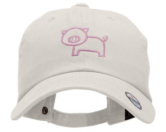 Minimal Piggy Outline Embroidered Unstructured Cotton Twill Cap