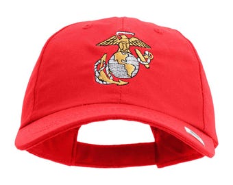 US Marine Corps Emblem Embroidered 6 Panel Unstructured Cotton Twill Cap Made in USA