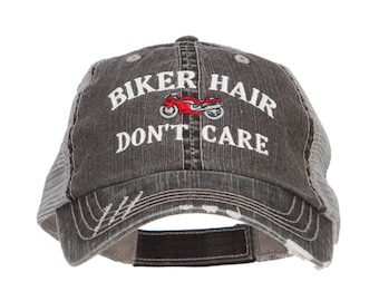 Biker Hair Don't Care Embroidered Cotton Mesh Cap