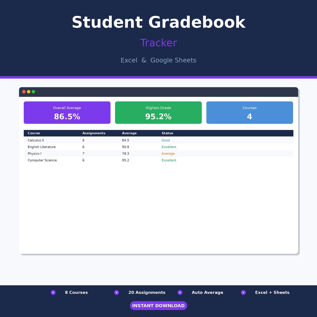 Student Gradebook Spreadsheet | Grade Tracker Excel | Class Grade Log ...