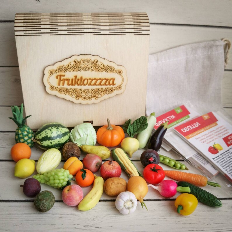 Stim Toy Adhd 32 Pcs Set Vegetables and Fruits in Wooden Box Etsy