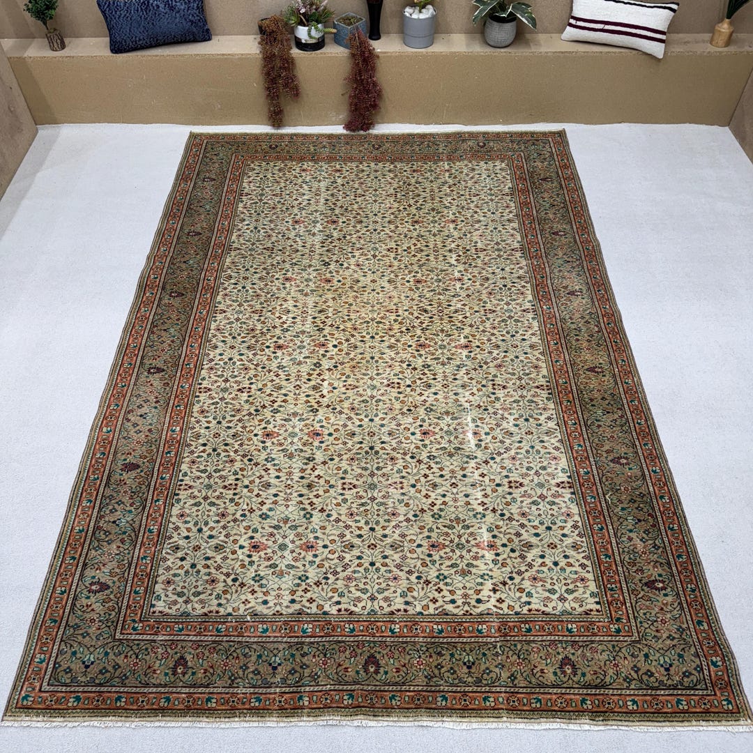 Vintage Large Rug 6.46x9.5 Ft (197x289 Cm), Turkish Brown Floral Rug ...