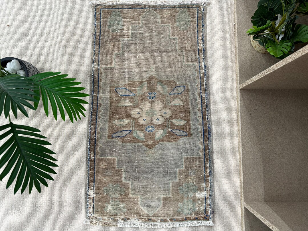 Vintage Rug Turkish Small Oushak Rugs for Bathroom 1.6x3.1 Ft Bronze ...