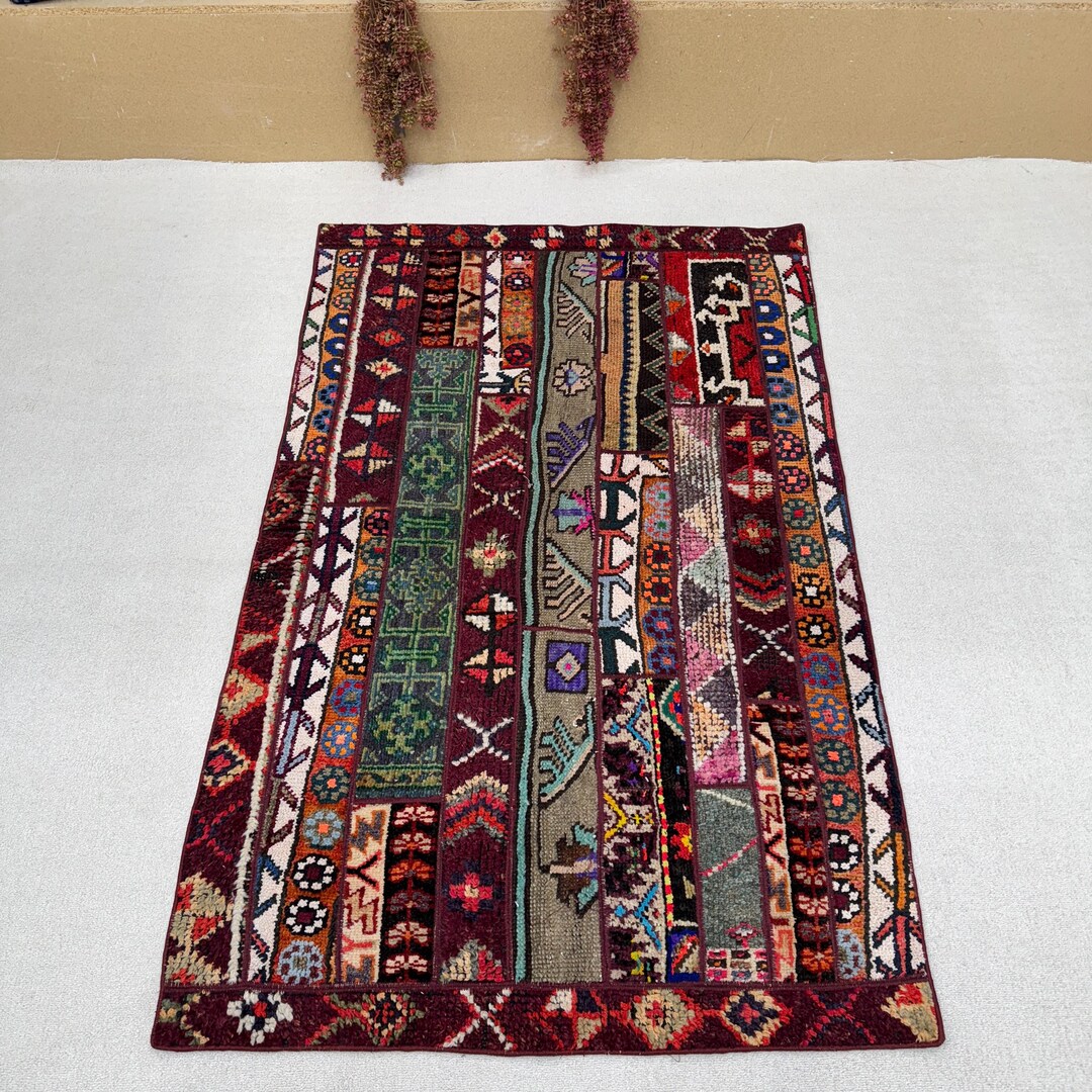 3.6x5.6 Ft Patchwork Turkish Rug, Red Rugs for Entry, Unique Carpet - Etsy