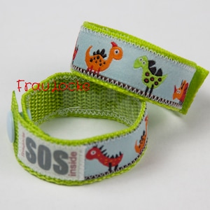 SOS-Armband / Notfallarmband für Kinder, Dinos