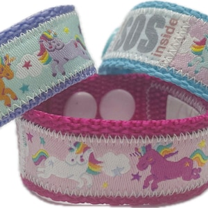 SOS-Armband / Notfallarmband für Kinder Einhörner, wasserfest, Nummer austauschbar, mitwachsend, Kinderfinder für Mädchen & Jungs