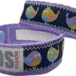 SOS-Armband / Notfallarmband für Kinder, Piepmatz lila