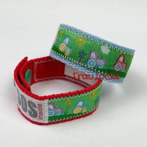 SOS bracelet / emergency bracelet for children, colorful tractors