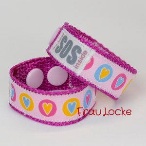 SOS-Armband / Notfallarmband für Kinder, Herzen, wasserfest, mitwachsend